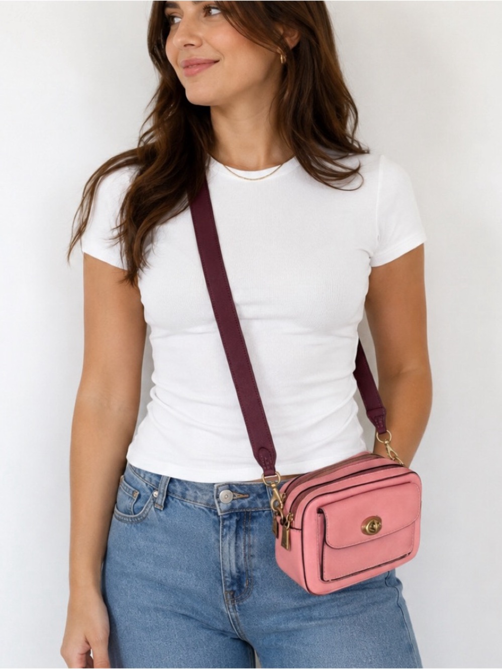 Coach Willow Camera Bag Candy Pink Colorblock Pebble Leather Crossbody C0695